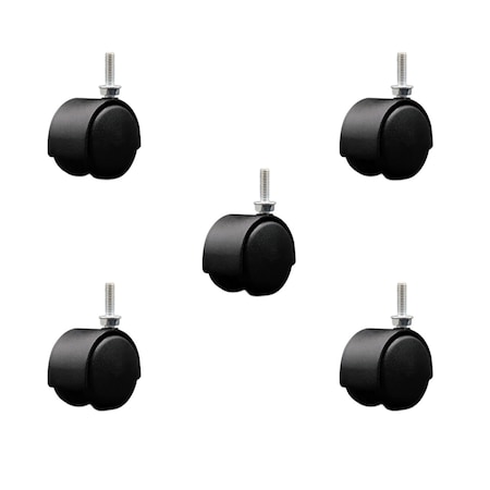 Service Caster 2'' Black Metal Hood Twin Wheel Caster Nylon Wheels 5/16 Thread Stem, 5PK SCC-TS02S50D-NYS-FB-5161810-5